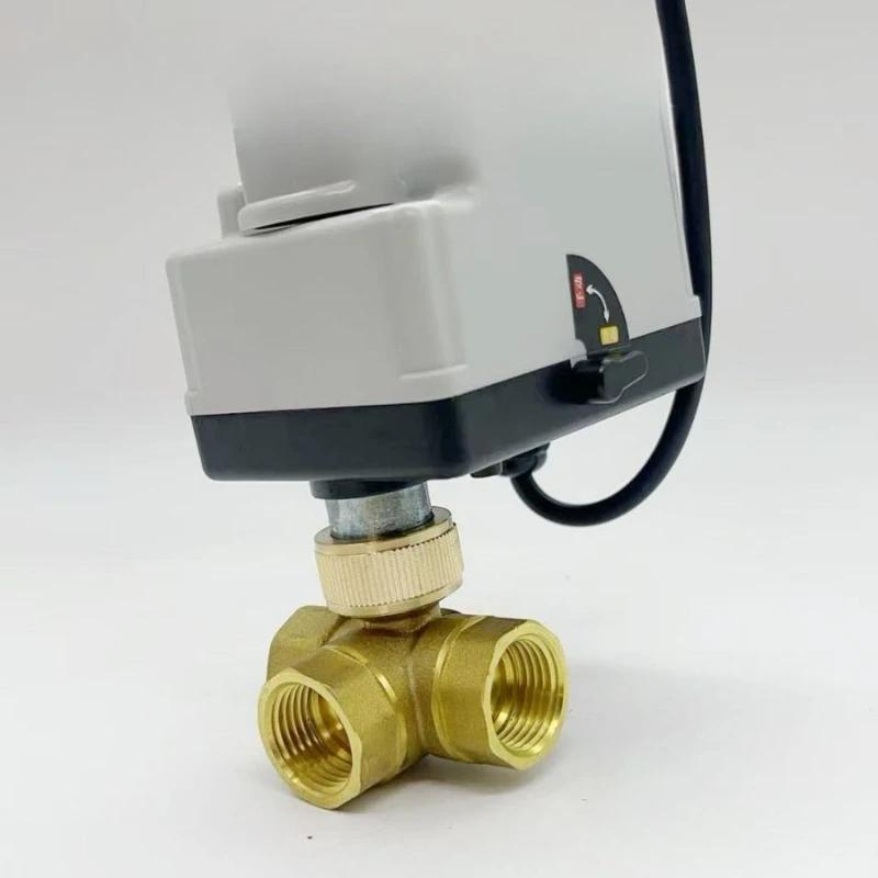 AC220V 3‑Way Brass Motorized Ball Valve Manual‑Auto Power‑Off Reset 3‑Wire 2‑Control T/L Type Electric Valve for Water Heating