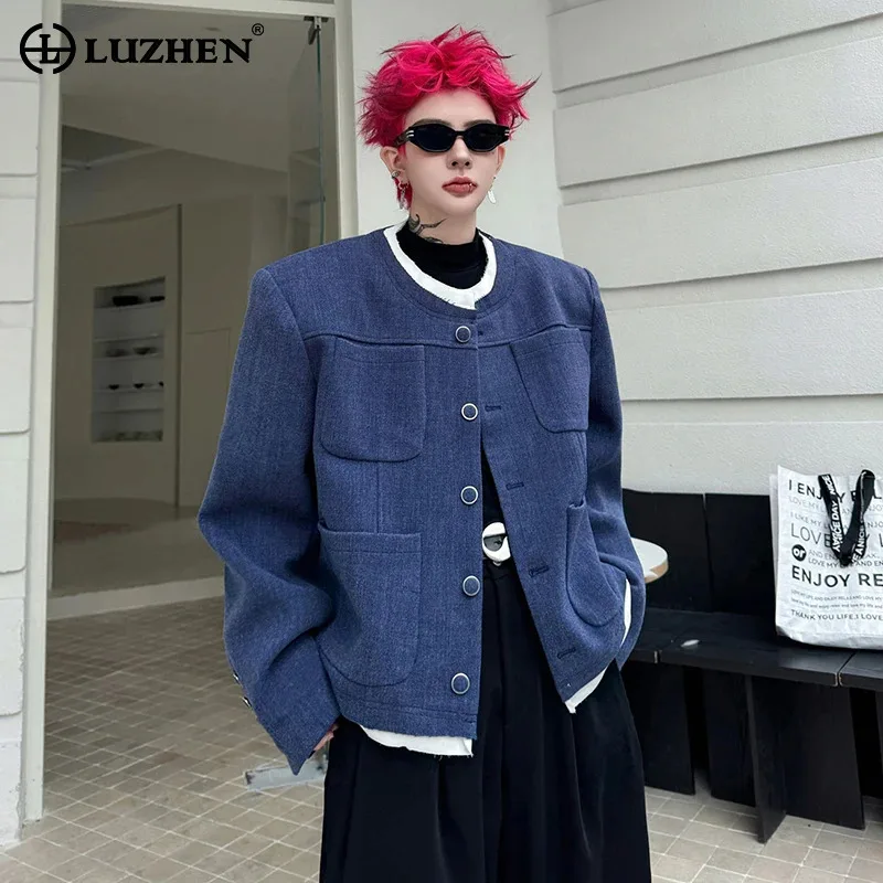 

LUZHEN 2025, новая модная контрастная повседневная куртка с круглым вырезом и подплечниками, мужская модная красивая уличная мужская одежда JY5040