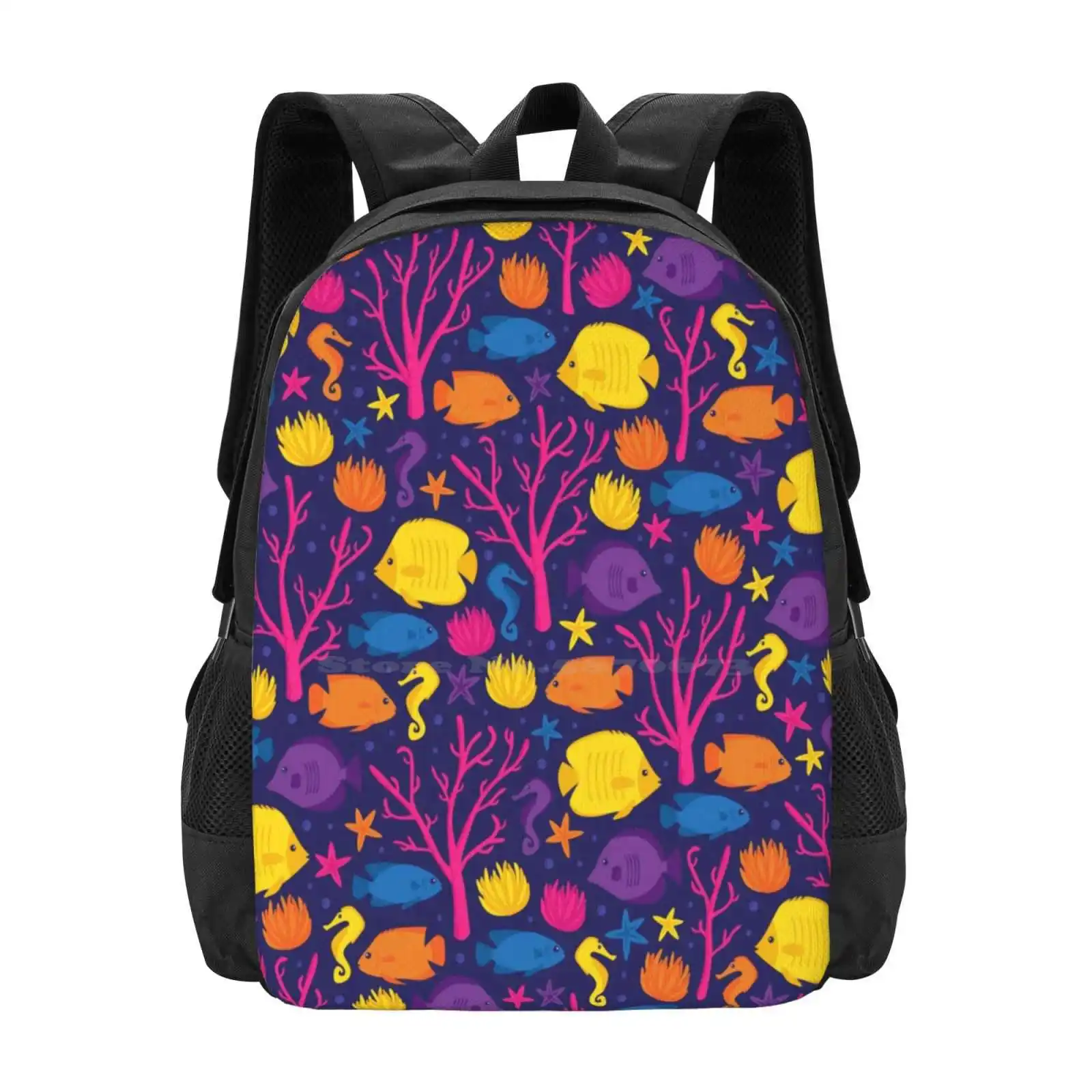 

Coral Reef Crew Hot Sale Schoolbag Backpack Fashion Bags Coral Ocean Seahorse Reef Pretty Neon Bright Colorful Animal Starfish
