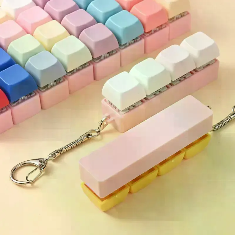 4 Keys Button Keycap Stress Relief Adult Fidget Toy Keychain 4 Keys Keyboard Fidget Gadgets Toys DIY Keyboard Keychain Toys