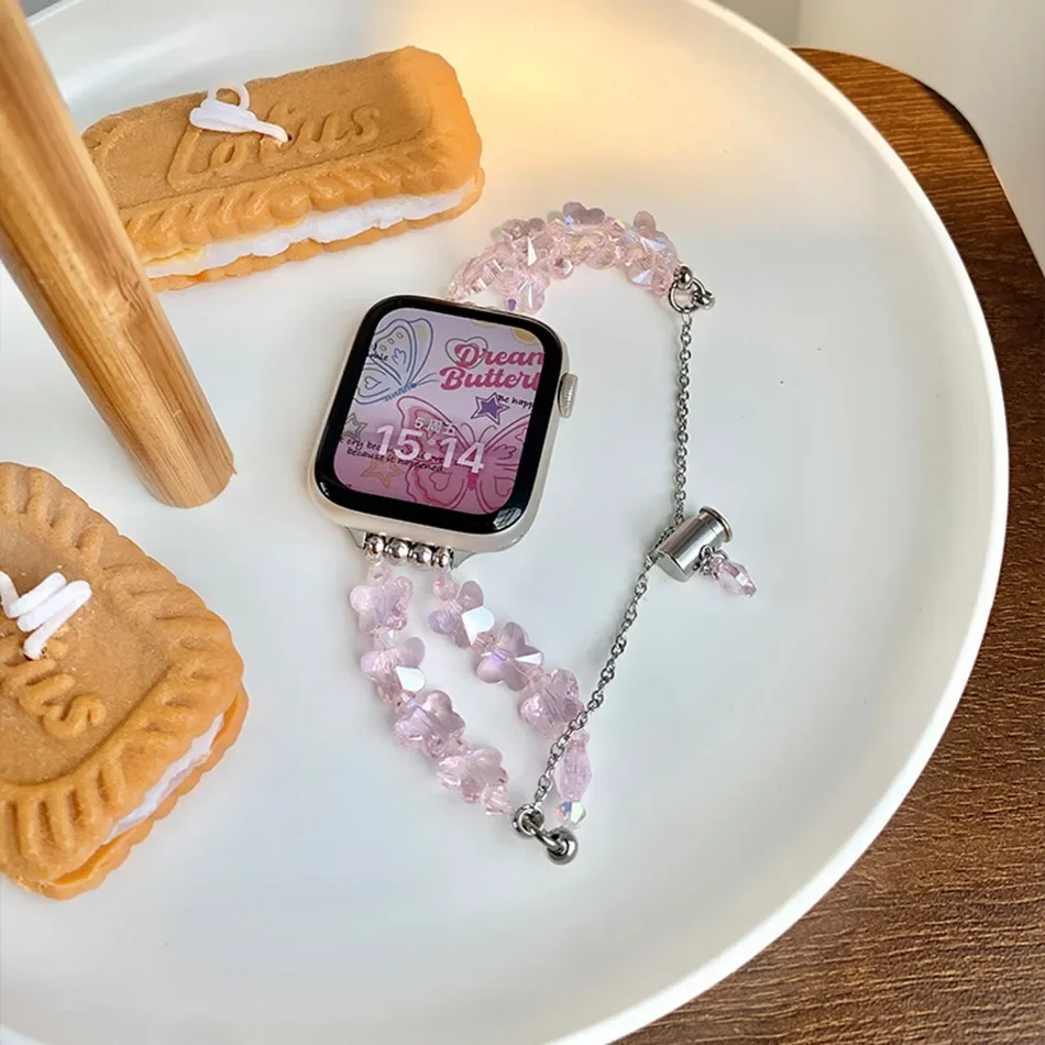 

Ремешок для Apple Watch UItra 8 7 49 мм 45 мм 44 мм Модный браслет с кристаллами и бабочкой для IWatch Series 6 5 SE 4 42 мм 40 мм 38 мм