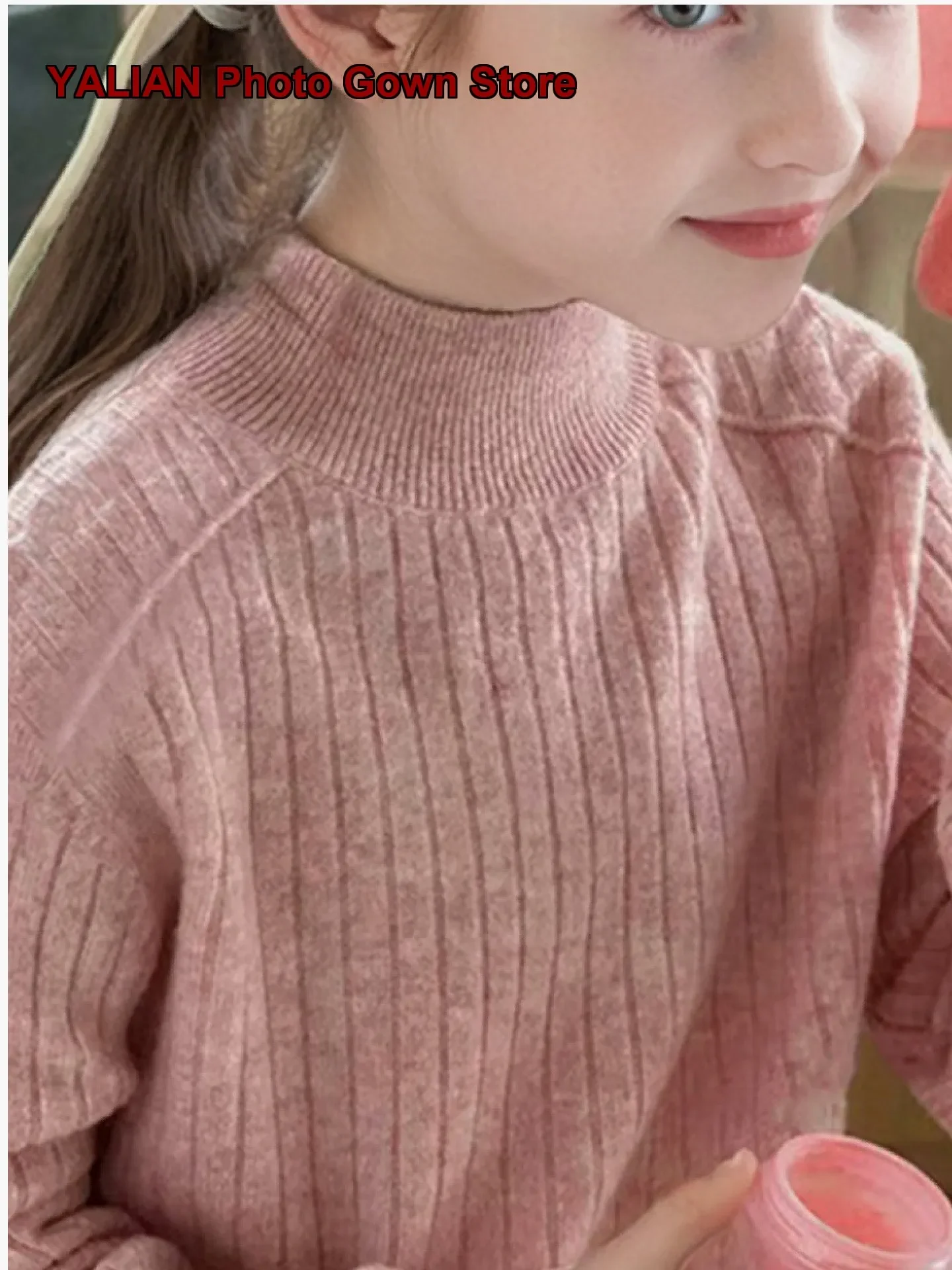 Girls Two-Piece Set Autumn 2026 Mock Neck Knit Top Solid Color Base Layer Top Older Girls Boys High Neck Kids Older Kids