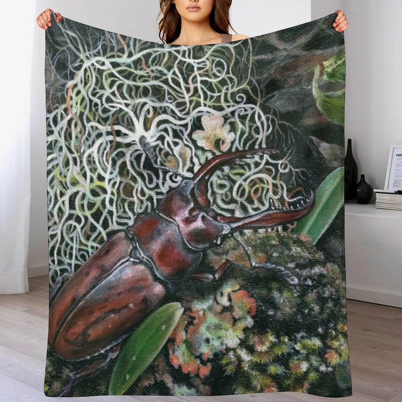 

Stag beetle Throw Blanket Soft Solid Color Blanket for Couch Bed