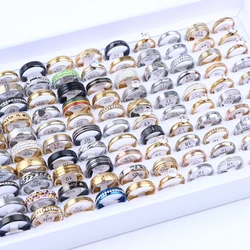 10/20Pcs/Lot Fashion Classic Stripe Stainless Steel Ring For Women Men Zircon Crystal Spinner Punk Spikes Jewelry Gift Mix Style