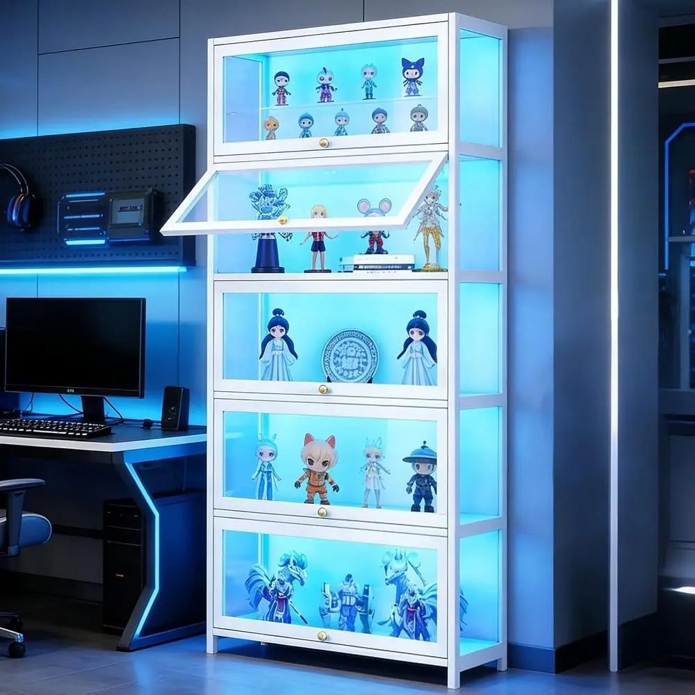 

5-уровневый акриловый шкаф-витрина со стеклянными дверцами для коллекционных предметов, органайзер для игрушек, детский книжный шкаф, подходит для дома, офиса, игровой комнаты, L