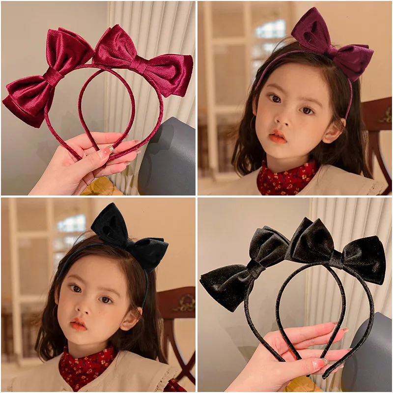 Red Black Velvet Bow Bezel Headwear Women Korean Headband Girls Vintage Hairband Hoop For Wedding Party Hair Bands