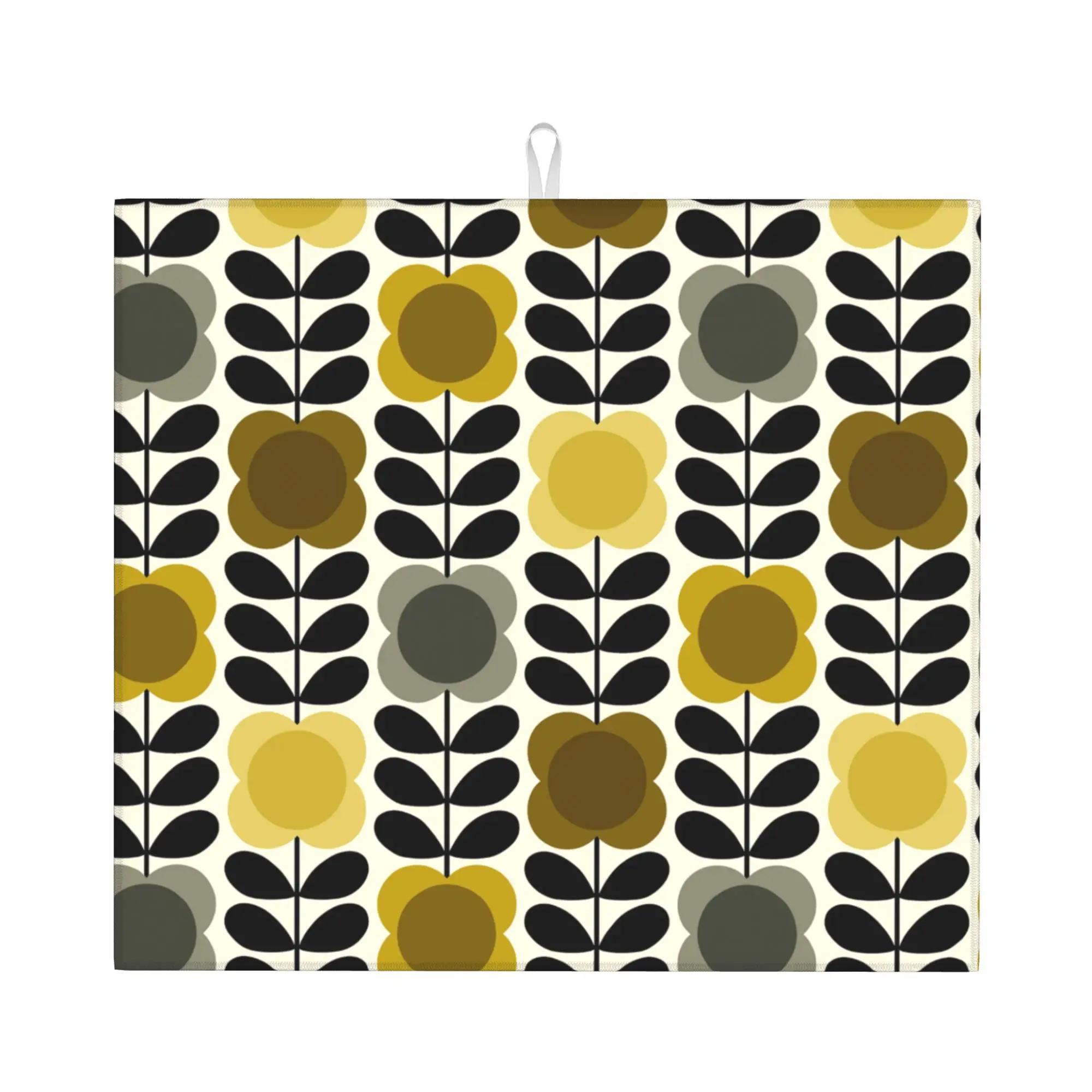 Orla Kiely Yellow Grey Spot Flower Stem Drying Mat For Kitchen Non‑Slip Oil Proof Reusable Bathroom Countertop Protector Mat