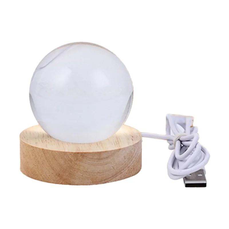 HOT-Crystal Ball Night Light With Base LED Table Lamp Lighted Stars Galaxy USB Power Warm Night Light For Kid