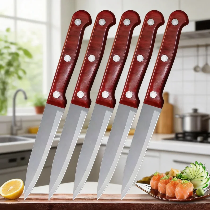 1/3/5/10-piece fruit knife set, kitchen sharp stainless steel kitchen knife, imitation wood plastic handle cooking utensils