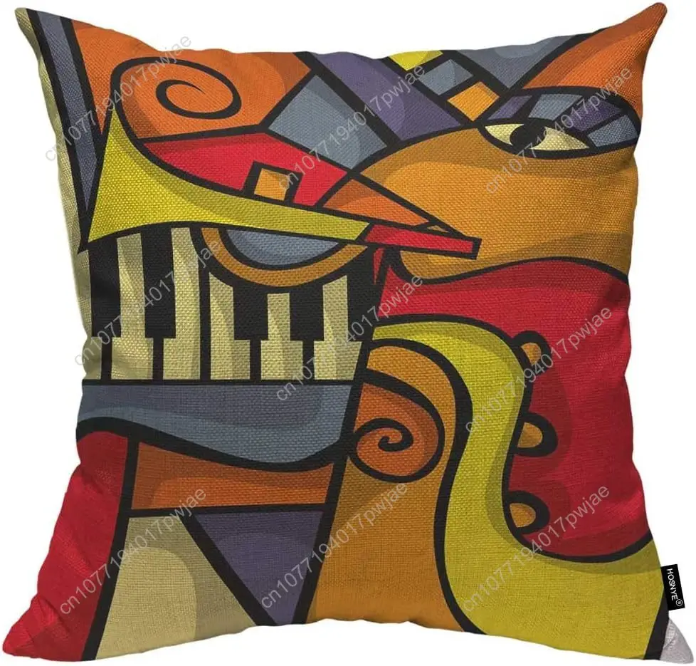 

HOSNYE Abstract Musical Instrument Cotton Linen Throw Pillow Case Jazz Art, Piano, Suona Pillow Cushion Covers Home Sofa Decorat