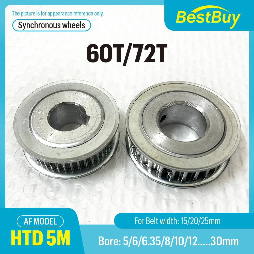 HTD 5M AF Type Timing Pulley 60T/72 Teeth Pitch 5mm Bore 8-30mm for 15/20/25mm Belt Linear Pulley 5GT for Power Transmission