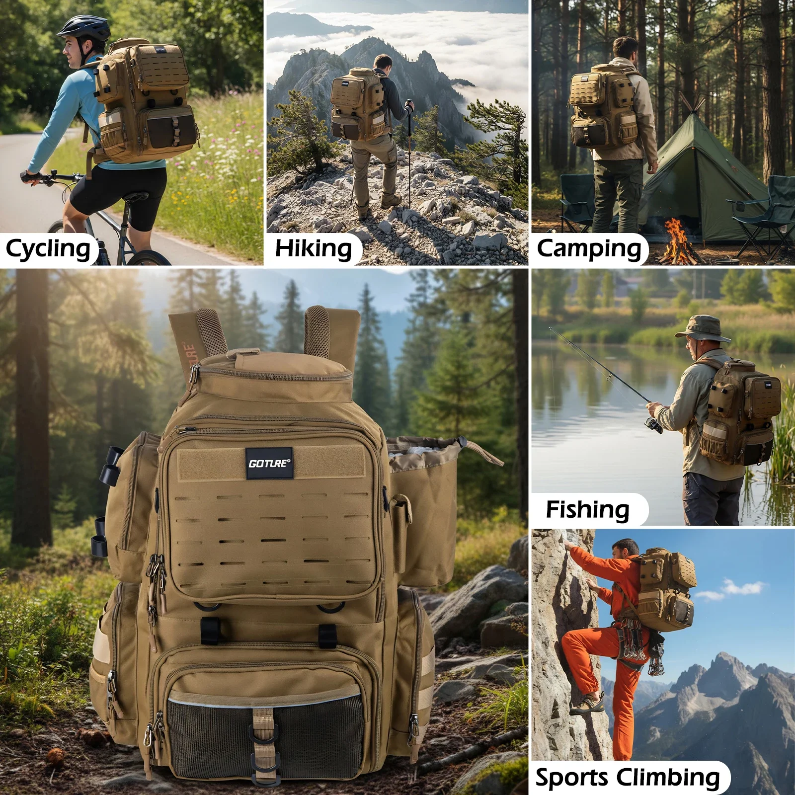 Goture New 58L Detachable Fishing Bag Set, Regular/Insulated,with 4 Tackle Boxes 900D Water-Repellent, Outdoor Cozy Fishing Bag