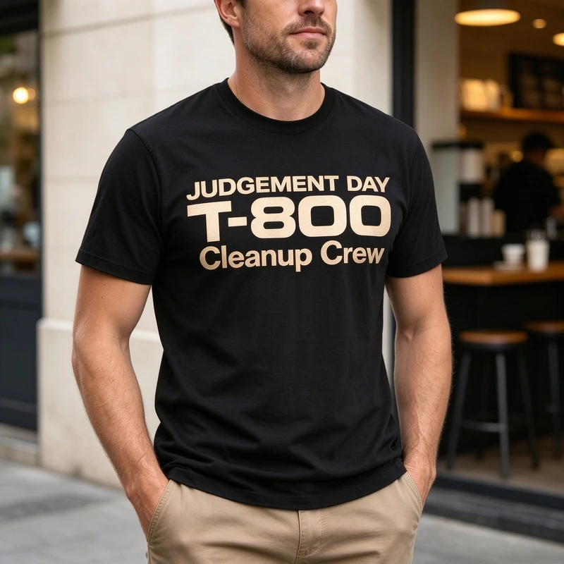 Judgement Day T-800 Cleanup Crew T Shirt Men Vintage Sci Fi Movie Graphic Tees Casual Short Sleeve O Neck Cotton Terminator