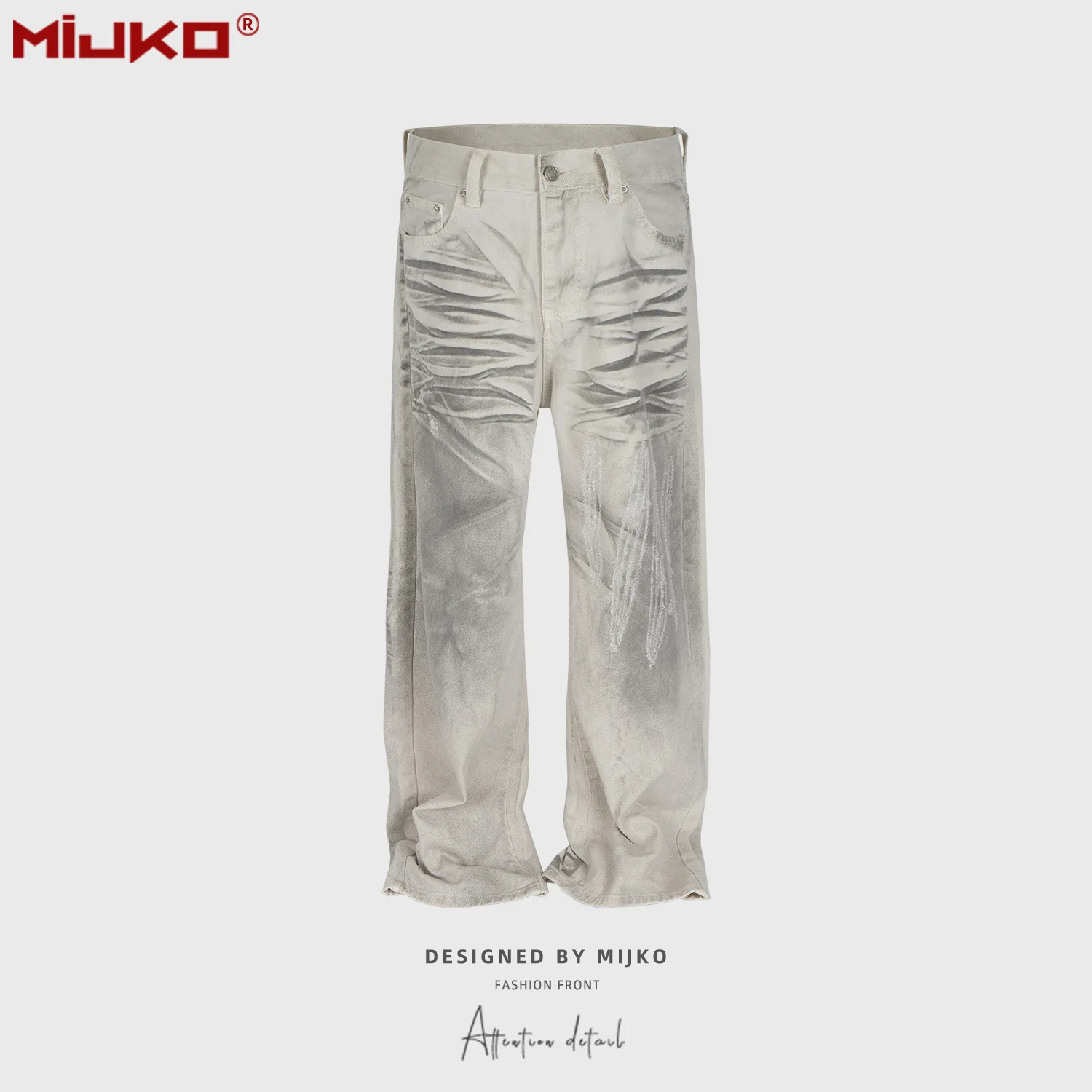 MIJKO Jeans Men's and Women's Retro Pants Print High Street Wash White Grey Hole Jeans S - XXL 2025ss