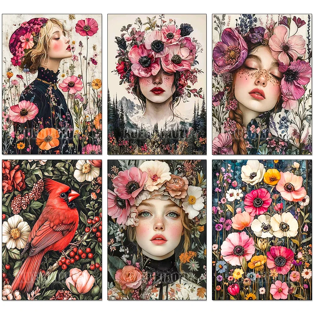 

Diamond Art Painting Wall Art 5D DIY Woman and Flowers Mosaic Embroidery Cross Stitch Complete Kit New Arrival 2025 House Decor