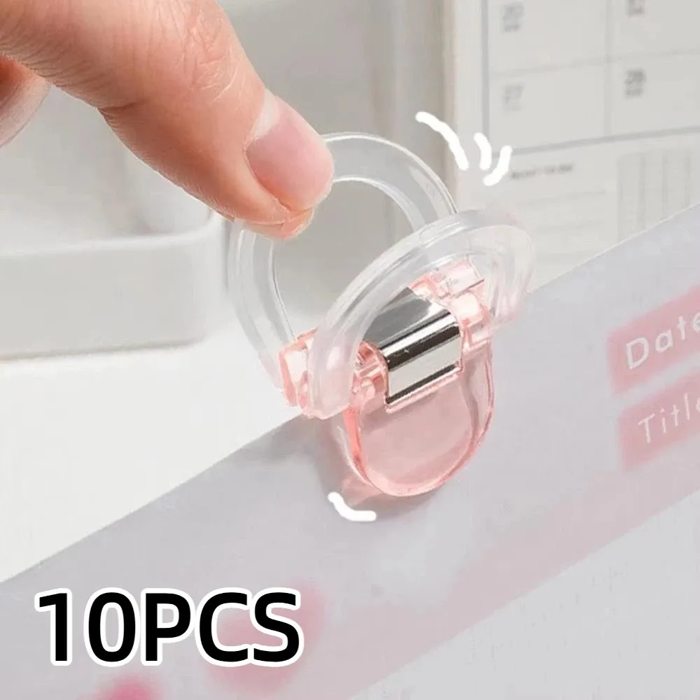 10Pcs Transparent Book Label Clip Strong Clip Plastic Paper Clips Set Non-slip Edge Mini Size Page Holder Clip Document Binding