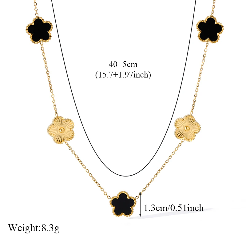 EILIECK 316L Stainless Steel Black Reversible Leaf Clover Necklace Bracelets Earrings Set For Women Fashion Waterproof Jewelry