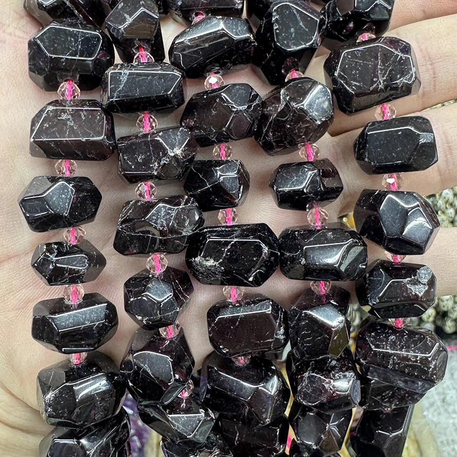 Natural Red Garnet Stone Conformal Section Lrregular Faceted Loose For Jewelry Making DIY Necklace Bracelet 15''13-18mm