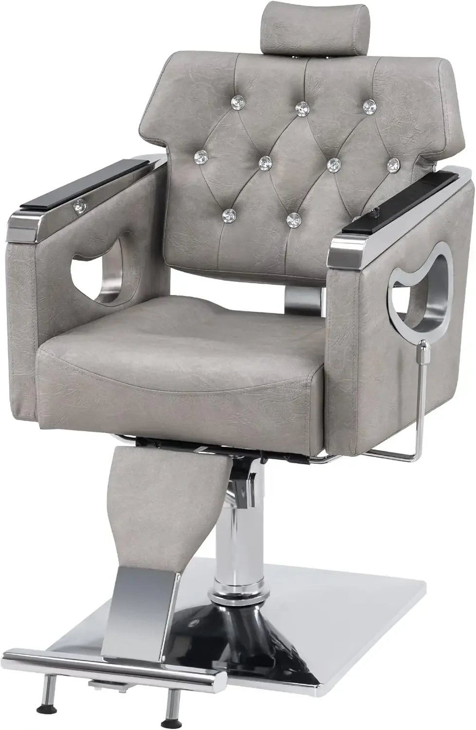 Barber Chair Reclining Salon Chair for Hair Stylist, Antique Hair Spa Salon Styling Beauty Equipment 8132 (Silver Grey)