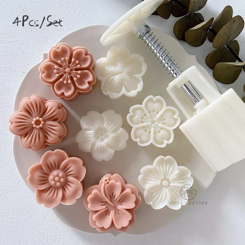 4pcs/set Cherry Blossom Rose Pattern Silicone Mold Cake Chocolate Candy Home Kitchen Cake Molds Handmade DIY Candle Soap Mould