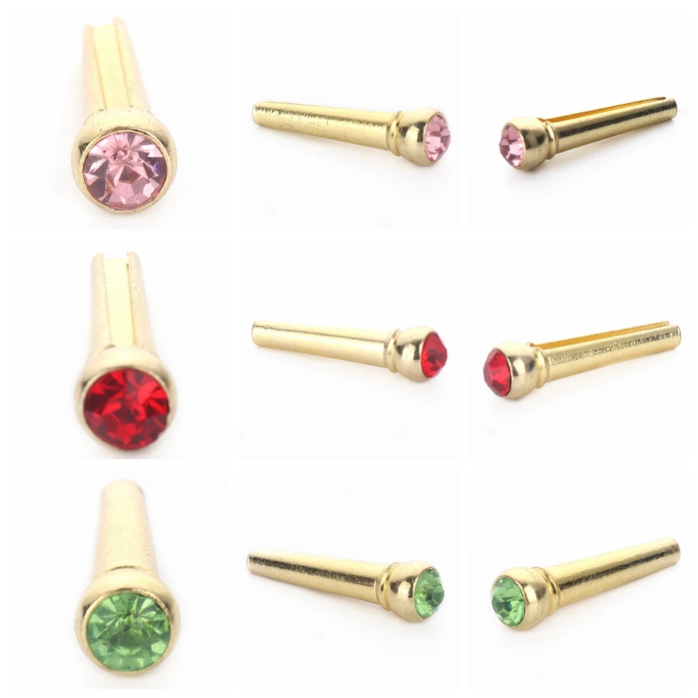 6pcs Guitar pins Inlaid Crystal Gems Metal String Pins Guitar Bridge Pins for Acoustic Guitar 8 Coloer