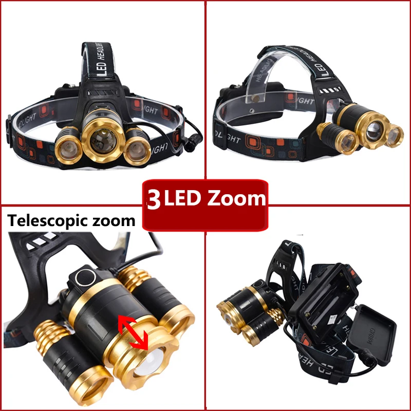 3 LED Headlight Powerful USB Rechargeable Zoom Headlamp Fishing Head Lamp Torch Waterproof Hunting Camping outdoor Lantern Z70