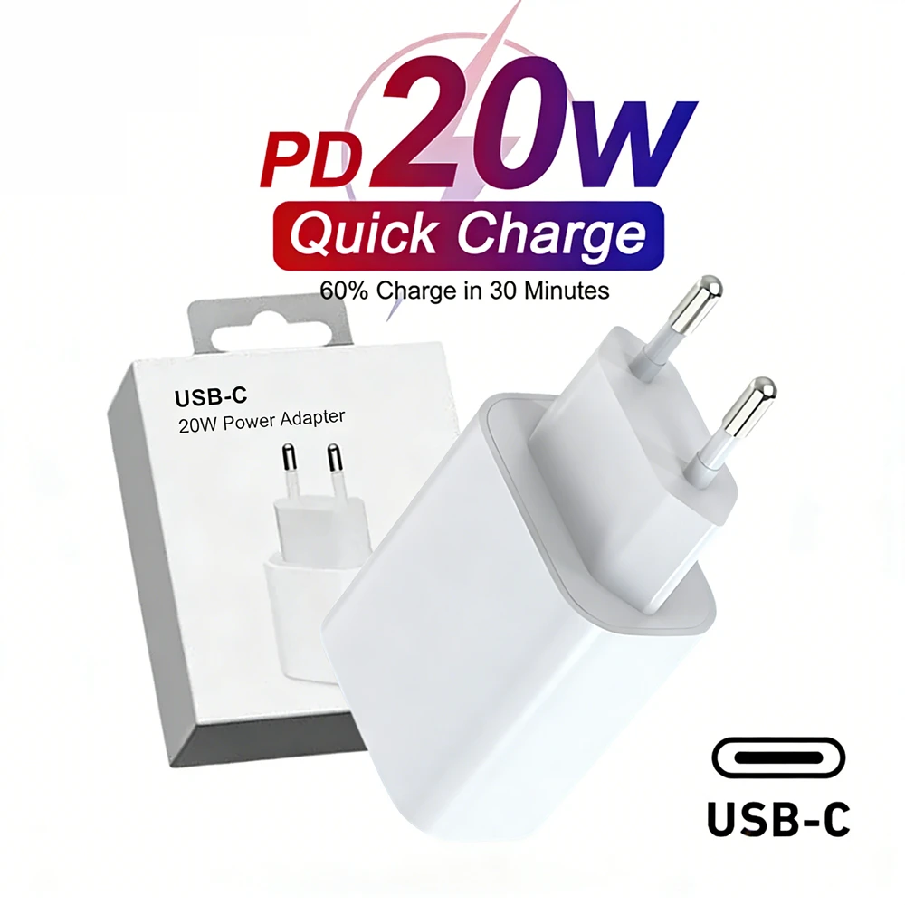 Быстрое зарядное устройство 20W PD EU для iPhone 11 12 13 14 15 Plus 16 17 Pro Max X XR XS Max, адаптер питания USB-C с быстрой зарядкой, в розничной упаковке