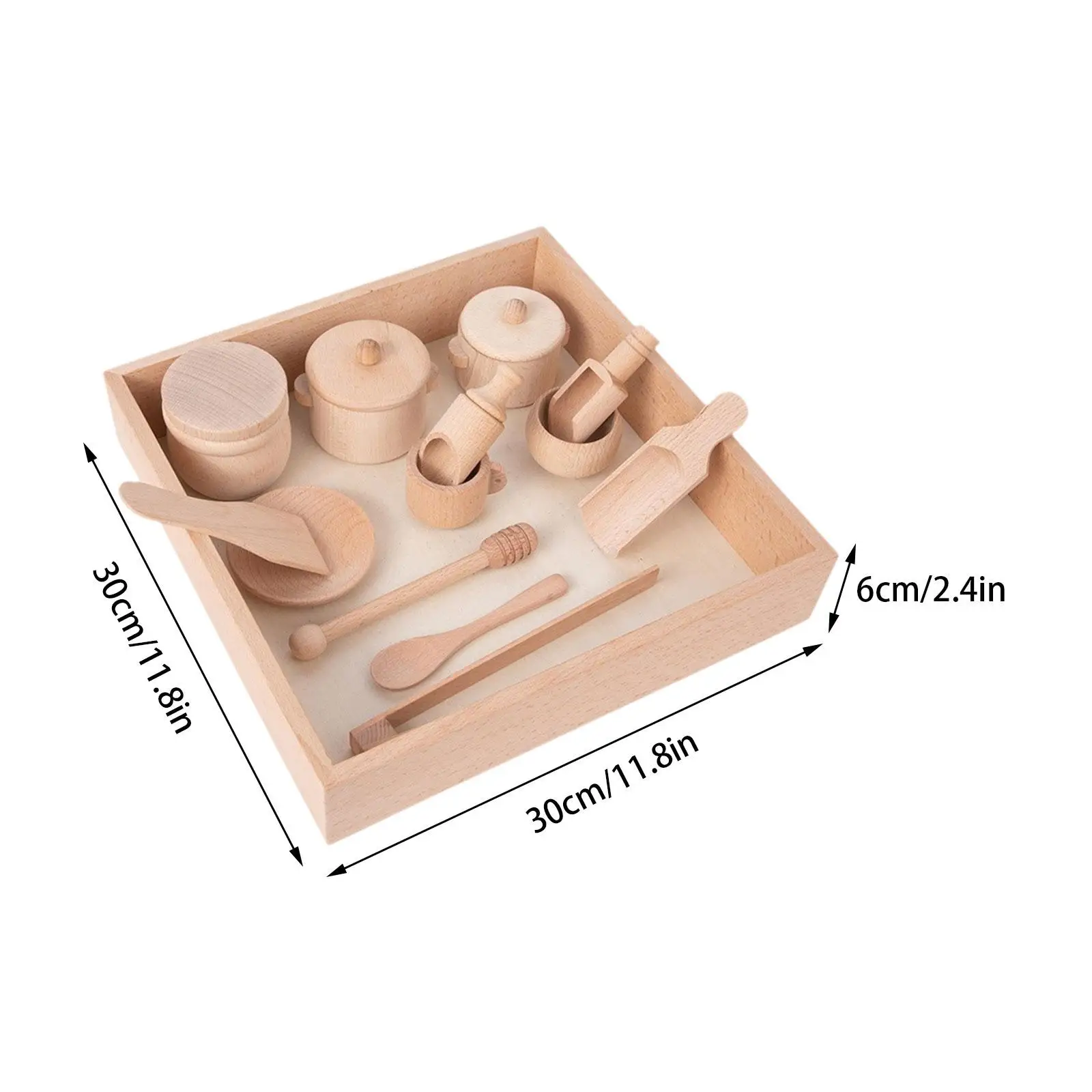 Toddler Montessori Wooden Sensory Box with Kitchen Tools for Kids Fine Motor Skills Pretend Play Educational Toy Set