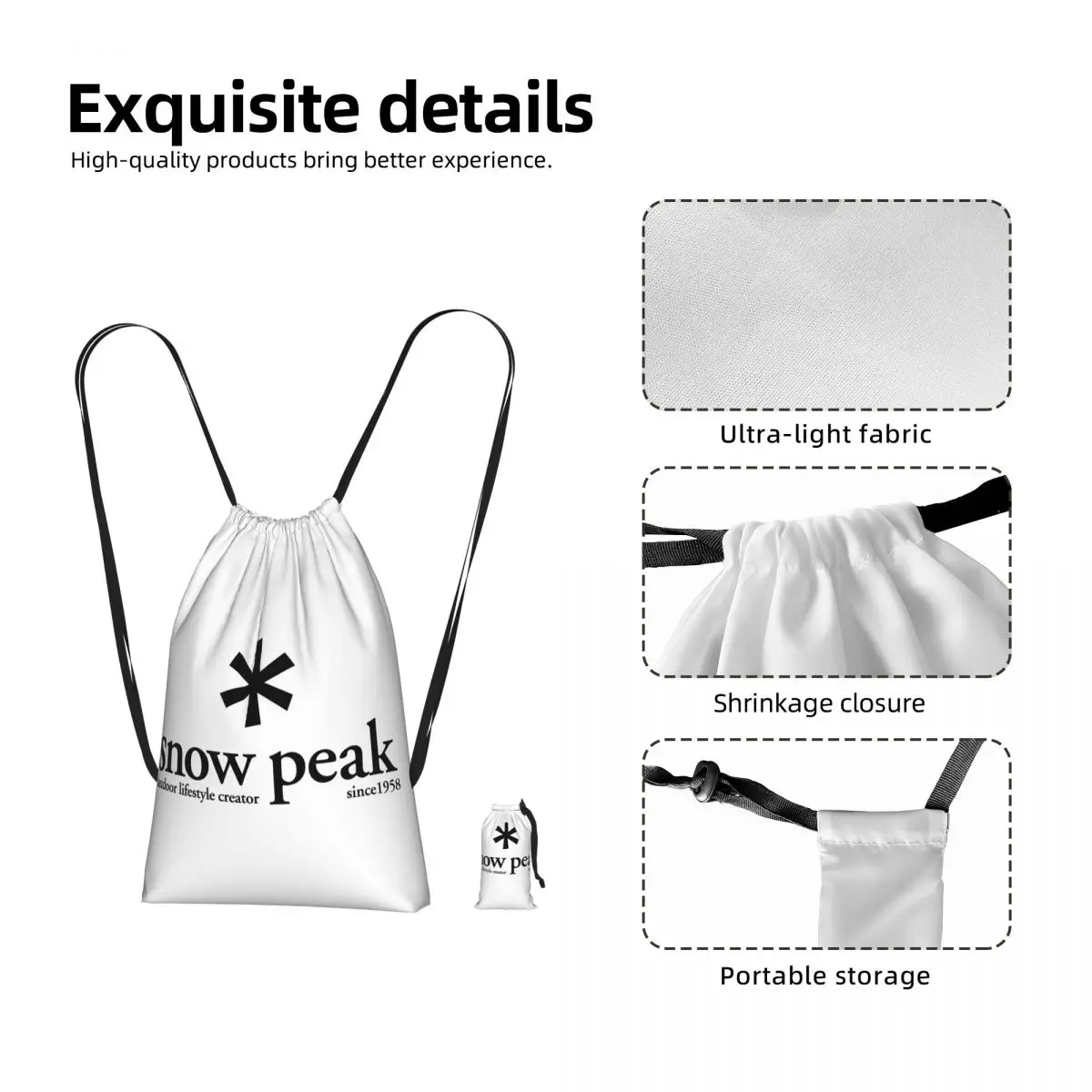 L-Luxurious S-snow P-peak Drawstring Backpack Sports Gym Bag Portable Travel Drawstring Bag for Men Women