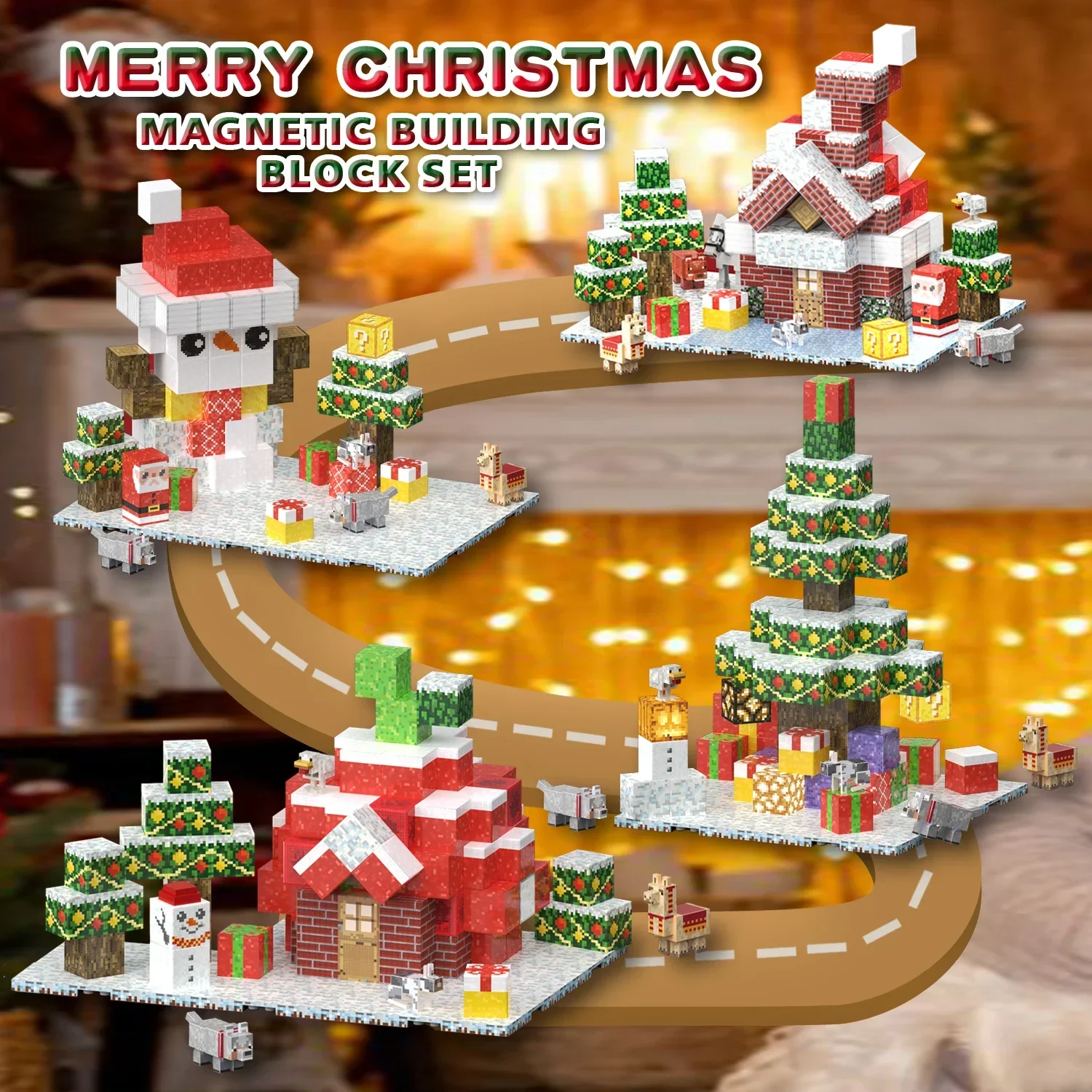 

Magnetic Blocks Toys Magnetic Building Block Snow World Christmas Animal Theme Gifts Kids Toys For Boys Girls Construction Toys