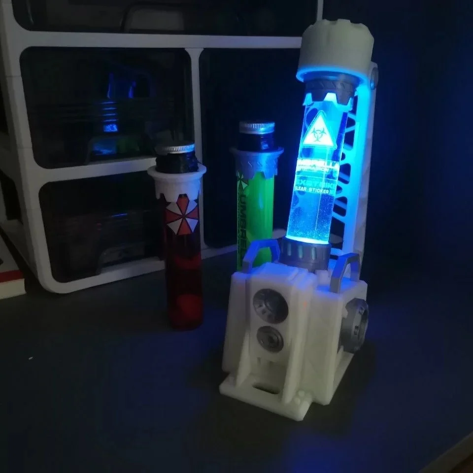 3D Printed Biohazards Vials Model LED Illuminated Residented Eviled Virus Bottle ornament Lamps Sci-Fis Lab Prop Desk Decor