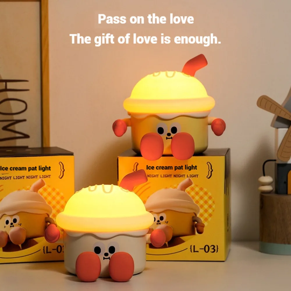 Usb recarregável bonito luz da noite para crianças sono companheiro sorvete lâmpada decoração do quarto luz de humor para crianças adultos