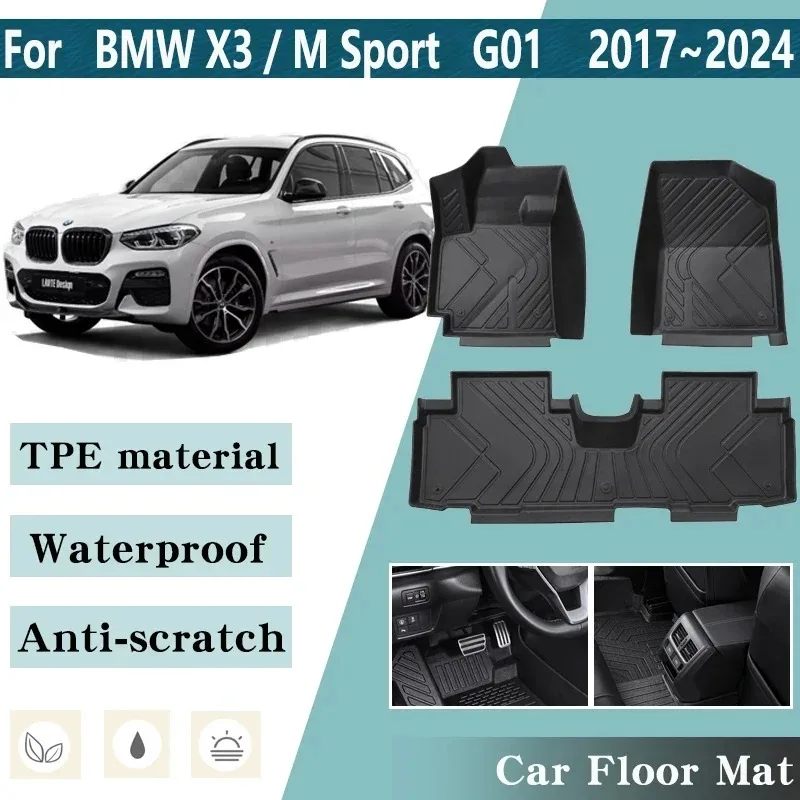 

LHD Car Floor Mats for BMW X3 G01 M Sport M40d 2018~2024 Dirt-resistant Car Floor Mat Foot Panel Line Carpet Pad Car Accessories