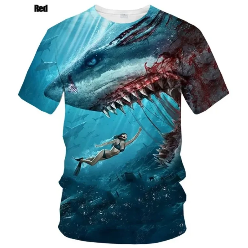 Summer New Slim T-shirt 3D Printing T-shirt 3D Shark Men\'s/women\'s  Short-sleeved Fashion Casual Round Neck Top Men\'s Clothing