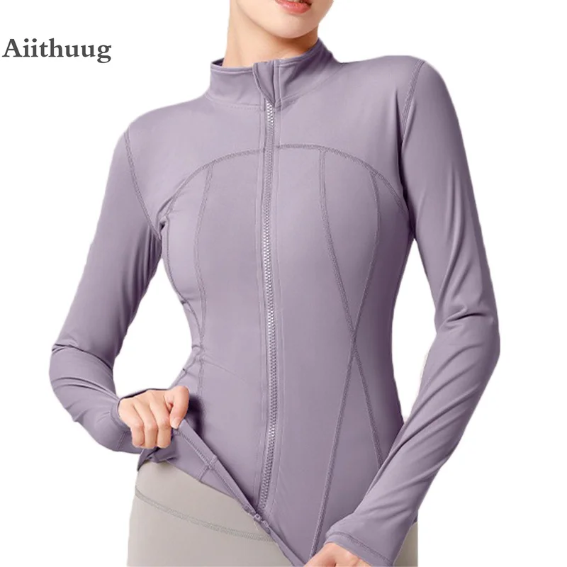 Aiithuug Full Zip Up Sports Jackets 3D Lines Design Slim Fit Yoga Top Tennis Shirts Golf Long Sleeve Quick Dry Workout Jacket