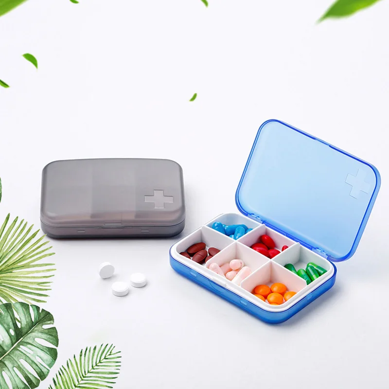 Organizador de comprimidos pequenos com 6 compartimentos, caixa de remédios semanal, compacto, portátil, armazenamento de plástico para viagem, para s