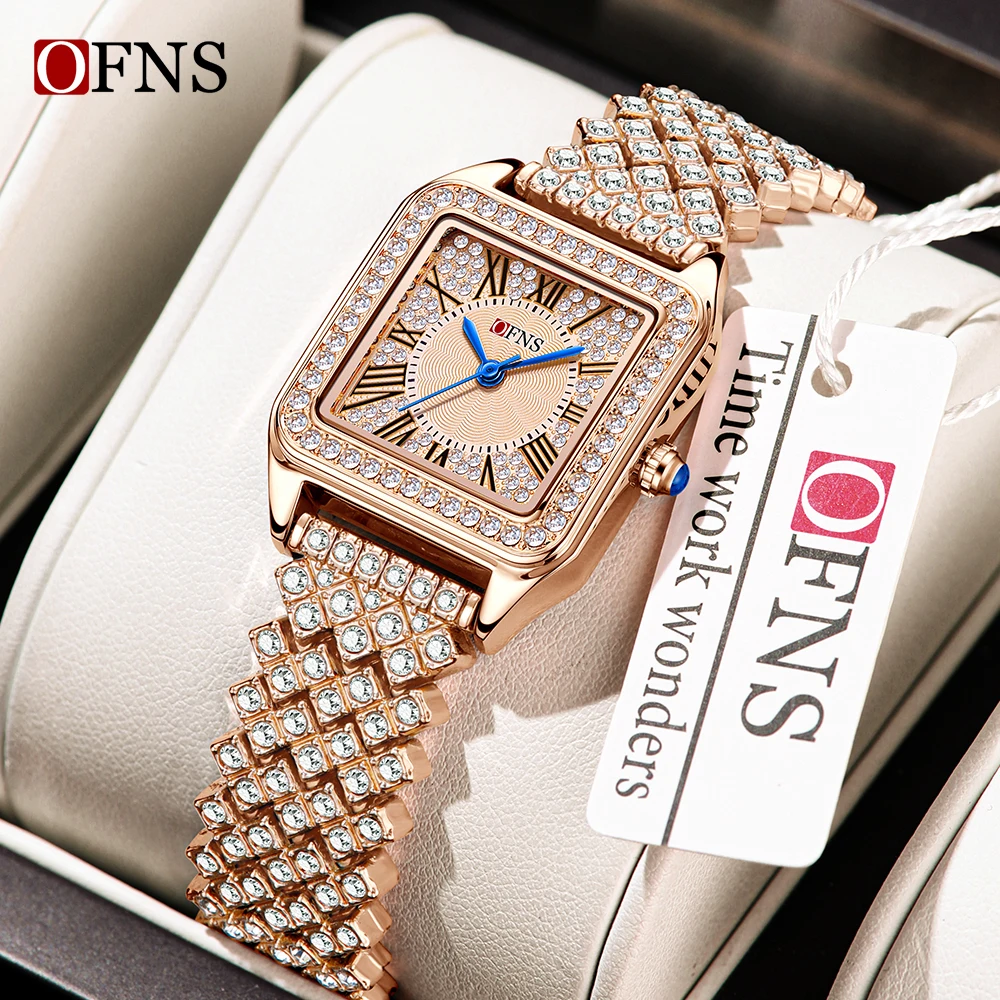 

OFNS 1518, модные легкие женские кварцевые часы с бриллиантами и квадратными элегантными римскими водонепроницаемыми женскими кварцевыми часами