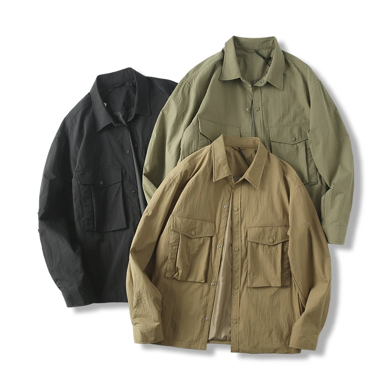 

Мужская повседневная однотонная рубашка-куртка свободного кроя для активного отдыха, универсальная, модная, с длинным рукавом, с воротником, весна-осень