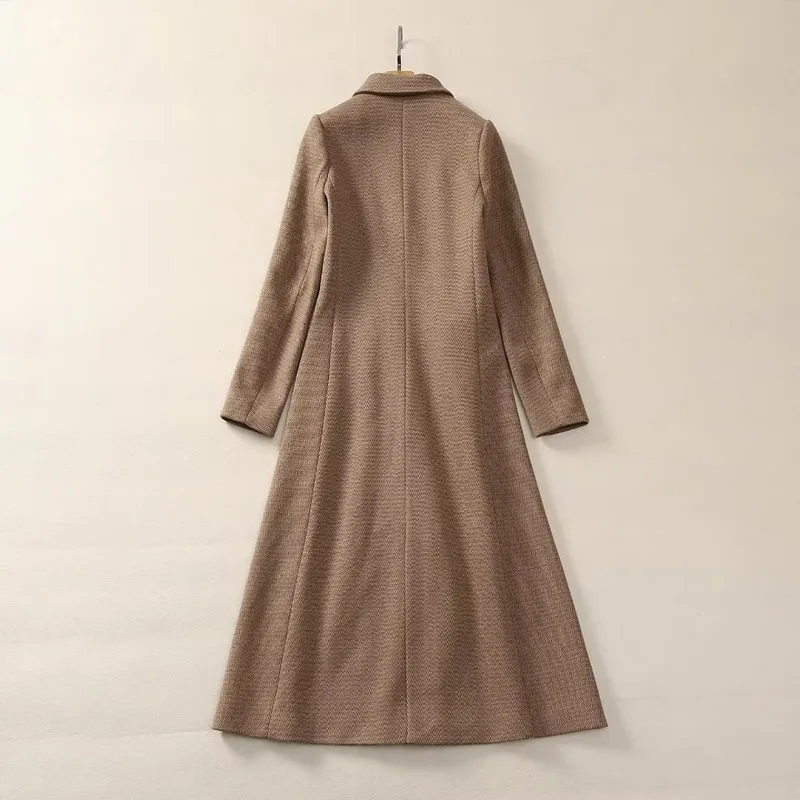 2025 Winter Woolen Coat Fashion Warm Turn-down Collar Long Coat 0963