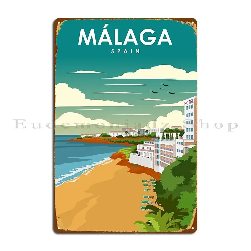 Малага Испания винтажный минимальный ретро постер для путешествий металлическая табличка клубный бар кухня создать дизайн кино жестяная вывеска плакат