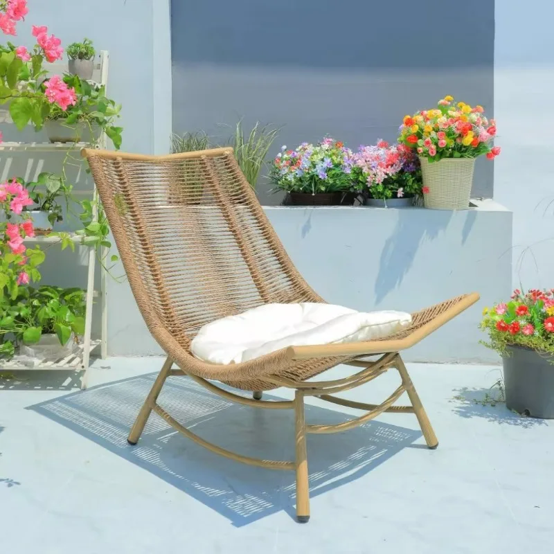 Mecedora de ocio tejida con cuerda para exteriores, B & B, Villa, jardín, silla tejida de mimbre creativa, muebles combinados, balcón rockin