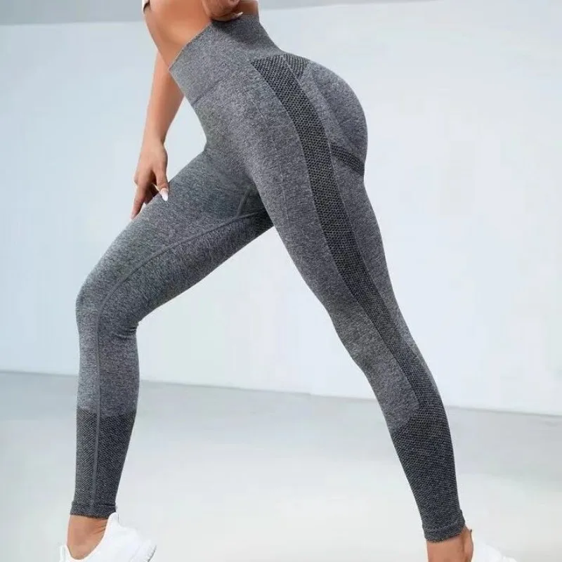 Women Seamless Solid Leggings Knit Slim Leggings High Waist Hip Liftting Fashion Elastic Fitness Yoga Tights Gym Workout Pants