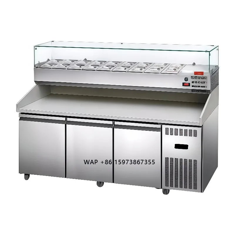 Food Grade Salad Bar Refrigerator with Wheels, Refrigerated Prep Table for Fast Food Restaurant Topping Holding