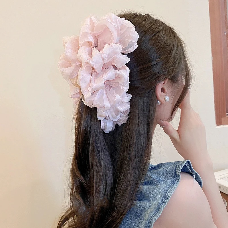 

Pink Bow Hair Claw Women Super Large Flower Hair Crab Clip Pontail Shark Clip Korean Temperament Hair Pin Party Fashion Clamps