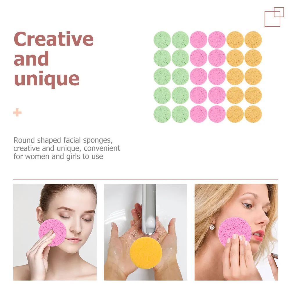 

30pcs Face Wash Sponge Cleansing Sponges Makeup Removal Exfoliating Sponge For Women Round Shaped Facial Cleanser Skincare Tool