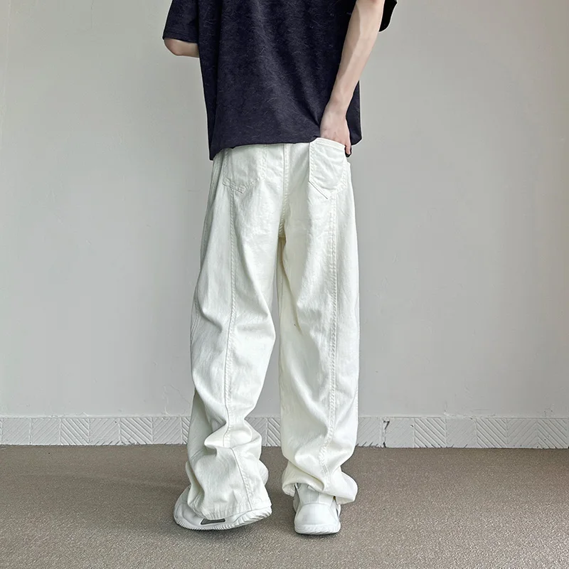 American High Street Baggy Straight Pants, Advanced Sense of Plankton, Jeans Branco Bonito para Homens