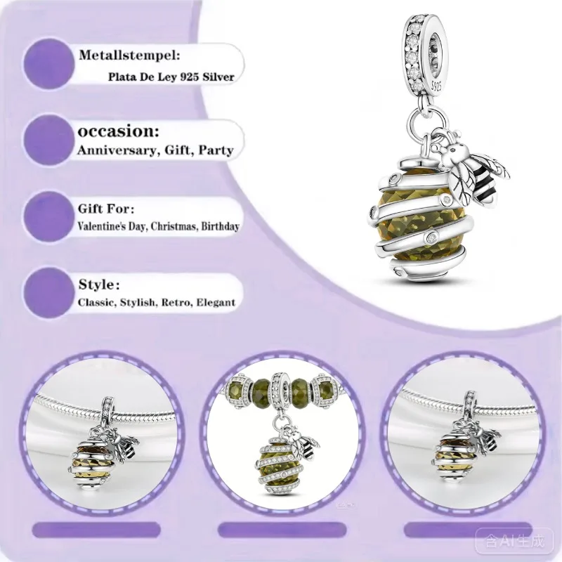 

Подвеска из стерлингового серебра 925 пробы, браслет с бусинами в виде сот и пчел, женские украшения для самостоятельного изготовления, подарок