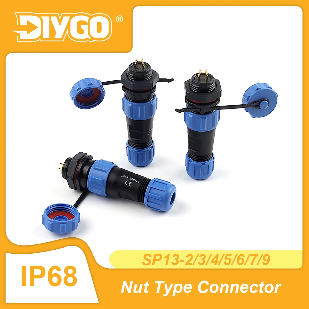 1 Set SP13 Nut Type Waterproof IP68 Aviation Connector 2/3/4/5/6/7/9 Pin Outdoor Plug Socket Electrical Wire Connection Welding