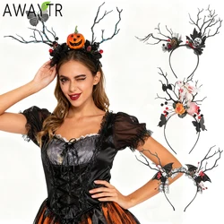 AWAYTR Halloween Scary Skeleton Headbands Mesh Plastic Pumpkin Wide Headband Hair Accessories For Women Festival Headwear