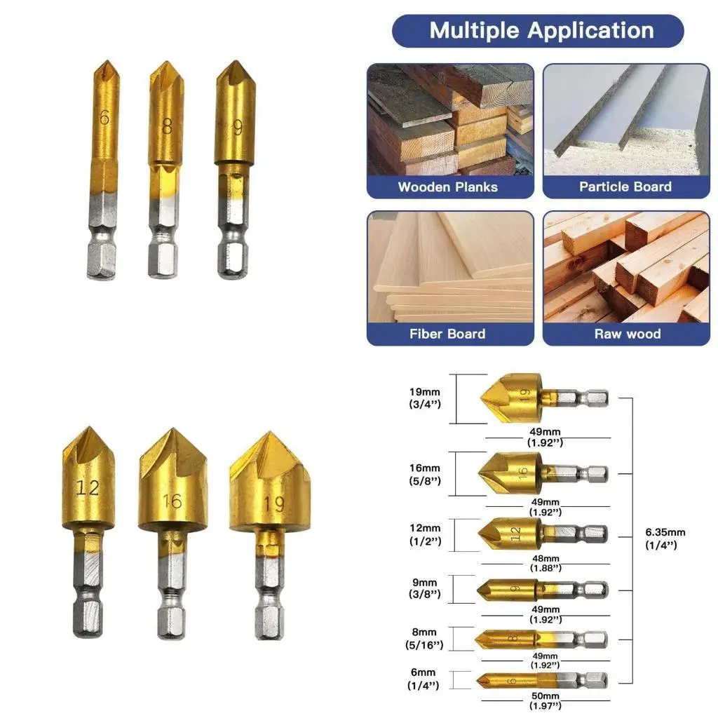 

R9UF Woodworking Chamfer Drilling Tool Chamfering End Mill Cutter Drill Bit 6MM 8MM 9mm 13MM 16MM 19mm for Wood and Metal